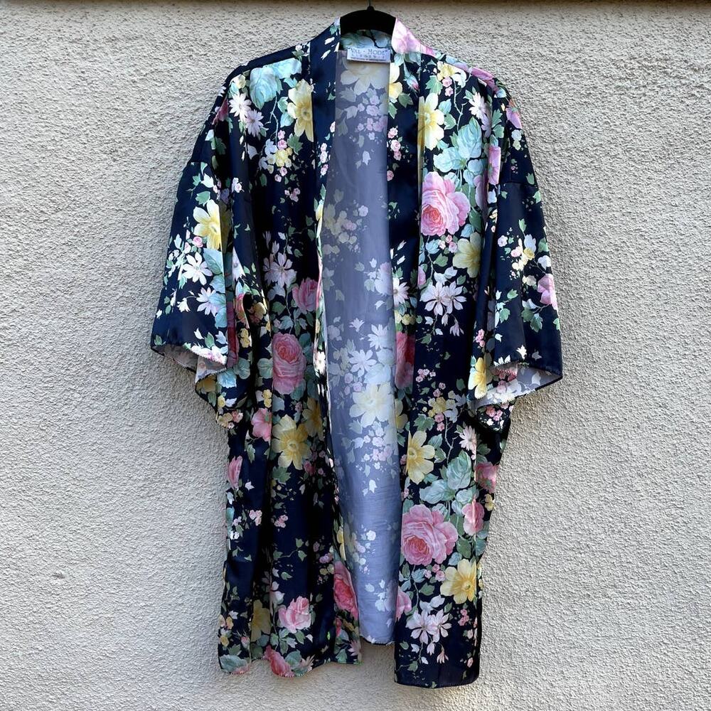 Vintage Val-Mode Satin Floral Robe Lingerie USA S